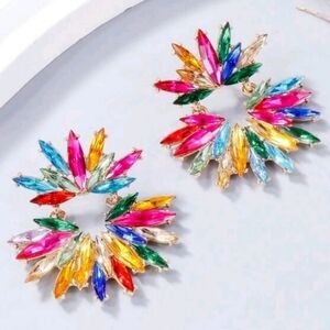 NEW! Colorful Multicolor Crystal Statement Post Earrings